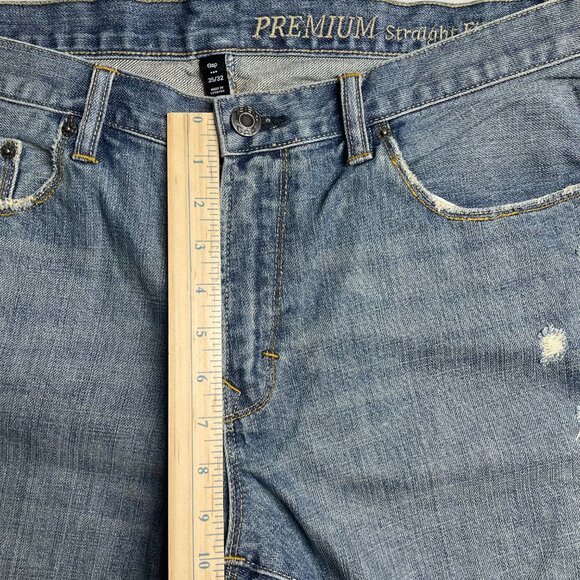 Gap Mens Denim Blue Mid Rise Distressed Premium Straight Fit Jeans Size 35/32 - Picture 4 of 10